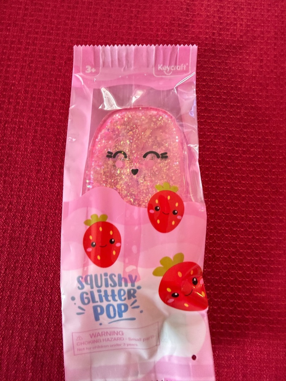 New Squishy Sensory Toy Glitter Pop Strawberry Pink Squeezy Sparkle Sugar 5.5"